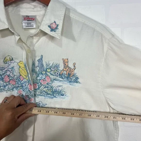Disney Store Button Down Shirt Womens Size L Off White Pooh Embroidered - Picture 6 of 16